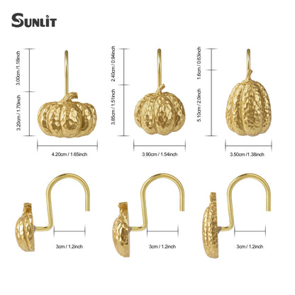 Sunlit Fall Pumpkin Decorative Shower Curtain Hooks, Autumn Harvest Festival Shower Curtain Rings, Resin, Orange Farmhouse Bathroom Curtain Hangers Decoration, Set of 12