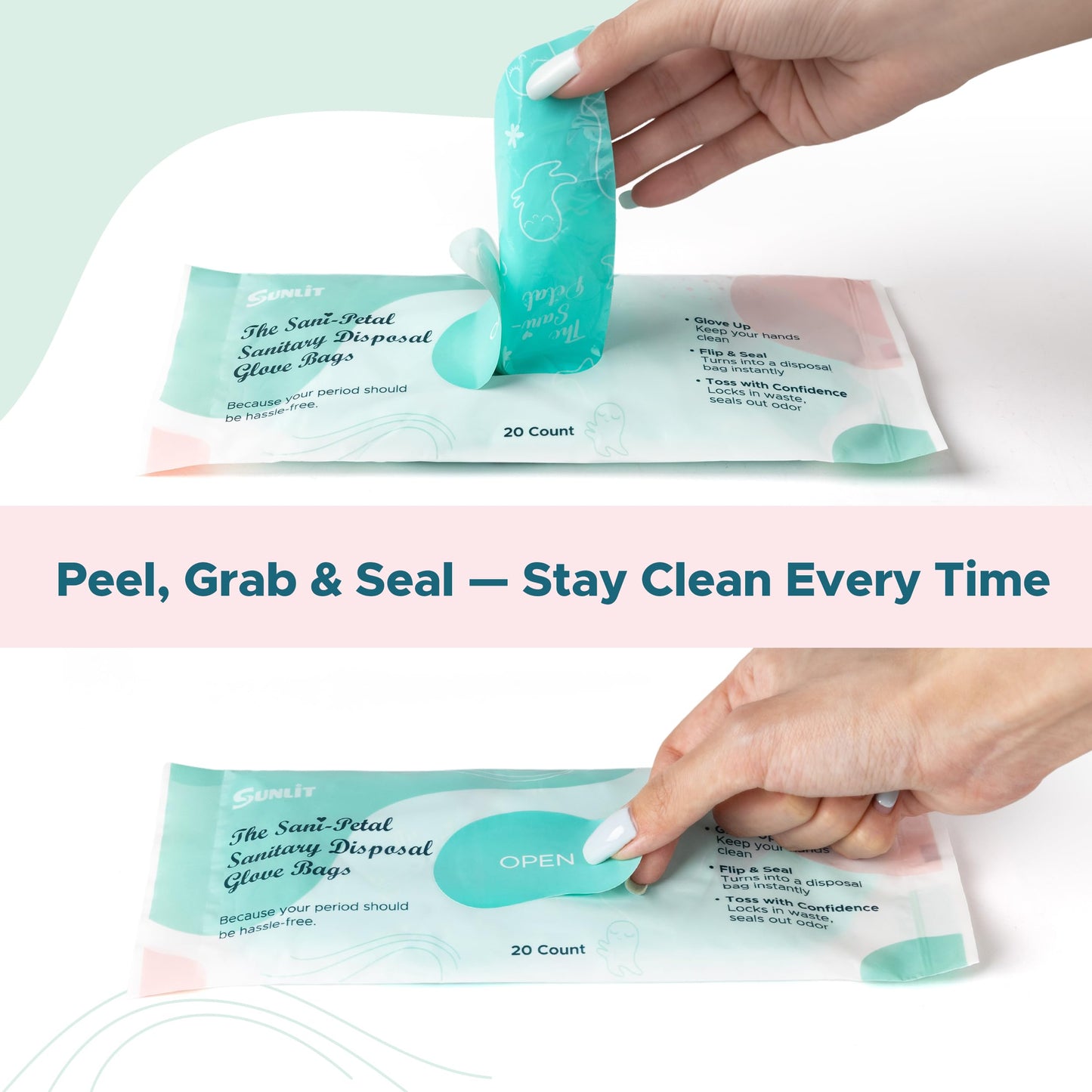 Sunlit The Sani-Petal Feminine Sanitary Disposal Bags, Hygienic Odor-Reducing and Discreet Solution for Tampons Pads Liners and More - 5 Pack, 100 Count