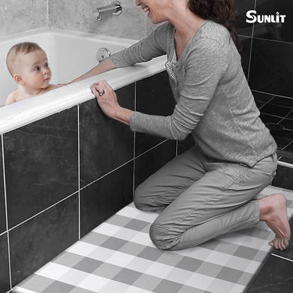 Sunlit Set of 2 Anti Fatigue Kitchen Floor Mat, Non Slip Waterproof Comfort Standing Mat, 0.4 Inch Thick Cushioned Farmhouse Kitchen Rug Runner, White Red Buffalo Check (17"x28"&17"x47")