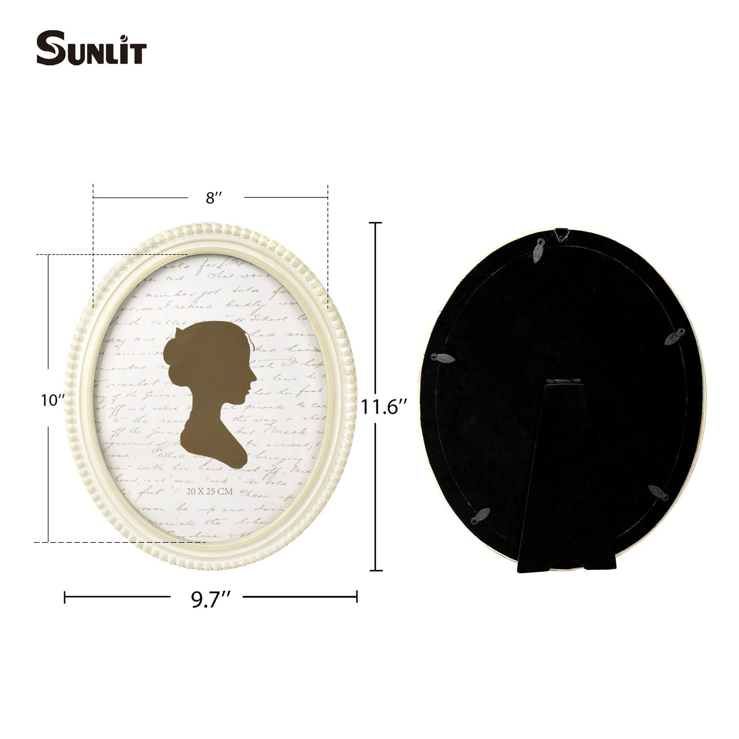 Sunlit Boho Vintage Picture Frame 8x10 Inch with Beaded Border, Oval Luxury Antique Photo Frames with Glass Front, Photo Display, Tabletop Wall Hanging, Gift Idea, Distressed White