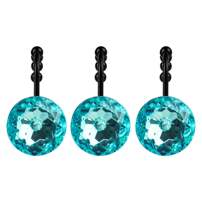 Sunlit Luxury Design Round Clear Diamond Crystal Gem Bling with Glide Balls Double Shower Curtain Hooks, Rust Proof Metal Rhinestones Glam Shower Curtain Rings-12 Pack