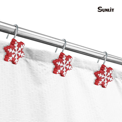 Sunlit Christmas Shower Curtain Hooks Silver Snowflakes Shower Curtain Rings, Resin, White Christmas Decor, Winter Bathroom Decoration - 12 Pack