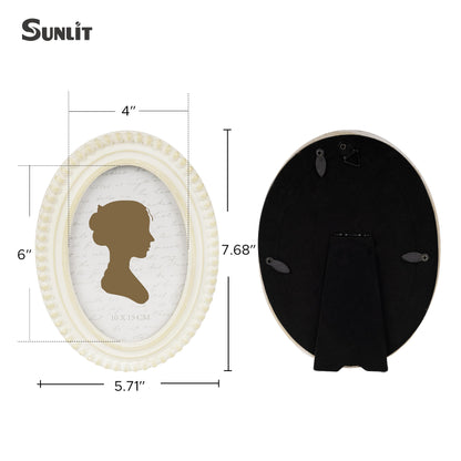 Sunlit Vintage Picture Frame 4x6 Inch with Beaded Border, Luxury Antique Square Photo Frames with Glass Front, Boho Photo Display, Tabletop Wall Hanging, Gift Idea, Distressed White