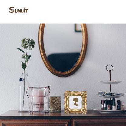 Sunlit Vintage Small Picture Frame 2.5x3.5 Inch, Antique Mini Polaroid Photo Frames with Glass Front, Luxury Wallet Size Picture Frames, Tiny Photo Frames Display Tabletop Wall Hanging Gift Ideas, Gold