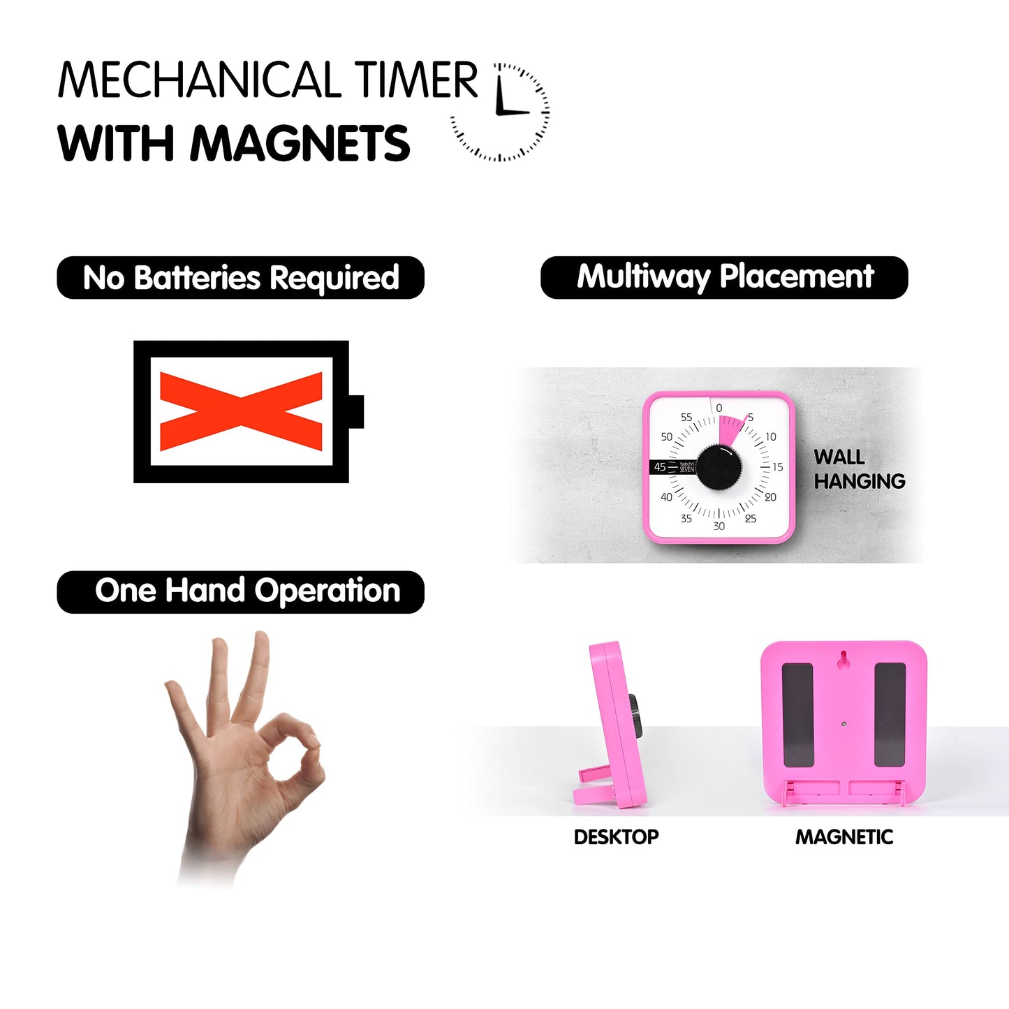 TWENTY5 SEVEN Countdown Timer 7.5 inch; 60 Minute 1 Hour Visual Timer – Classroom Teaching Tool Office Meeting, Mechanical Countdown Clock for Kids Exam Time Management Magnetic, Colorful