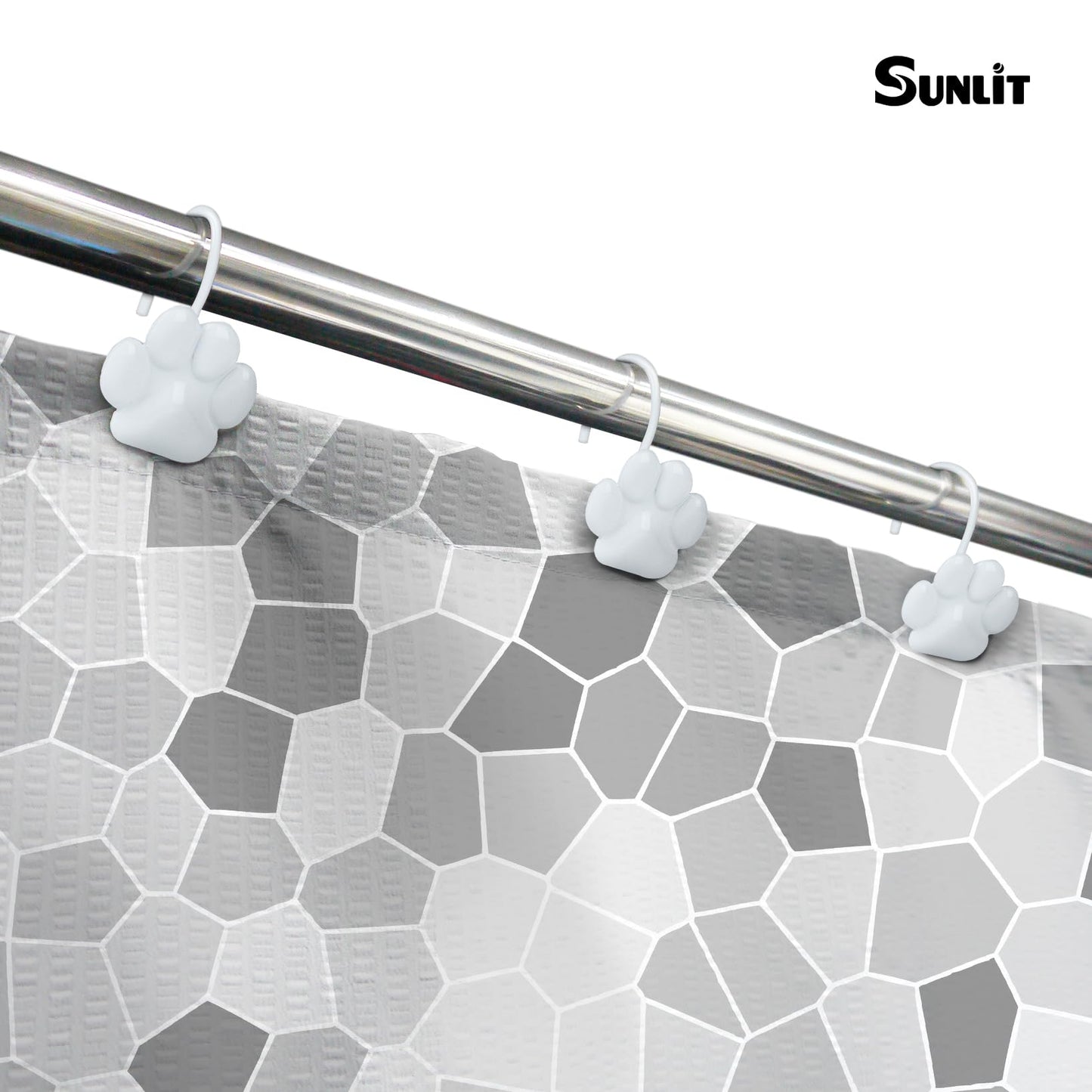 Sunlit Fashion Design Cute Paw Print Polished Shower Curtain Hooks for Dog Cat and Bear, Rust Proof Oil Rubbed Metal Shower Curtain Rings-12 Pack