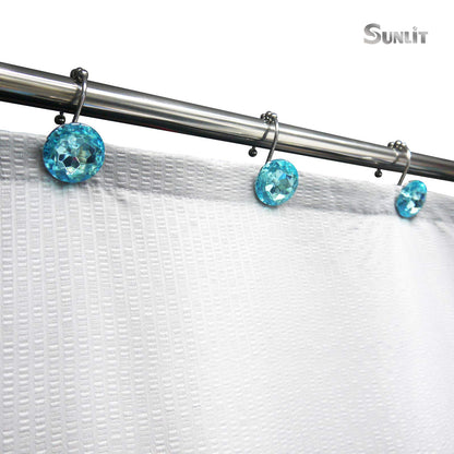 Sunlit Luxury Design Round Clear Diamond Crystal Gem Bling with Glide Balls Double Shower Curtain Hooks, Rust Proof Metal Rhinestones Glam Shower Curtain Rings-12 Pack