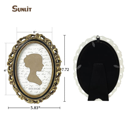 Sunlit Vintage Picture Frame 4x6 Inch, Oval Antique Photo Frames with Glass Front, Luxury Photo Display, Tabletop Wall Hanging, Gift Ideas, Golden Brown