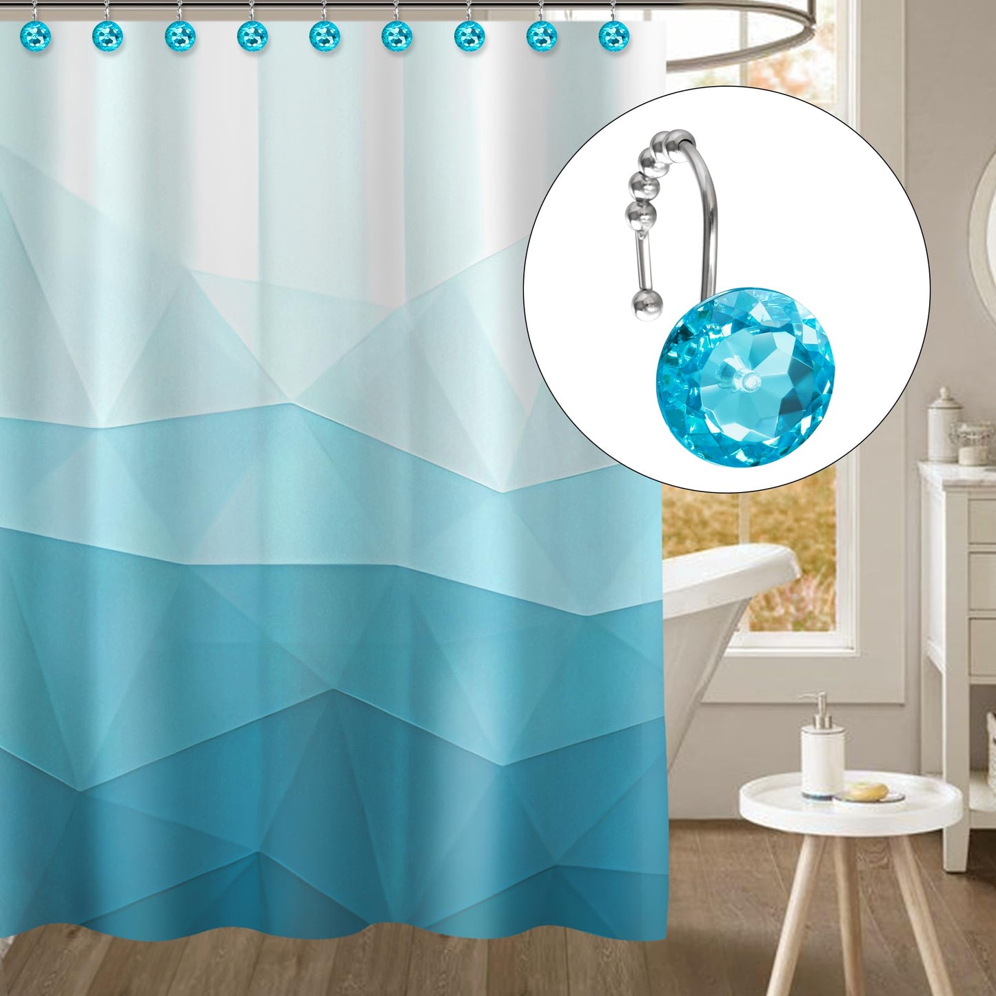 Sunlit Luxury Design Round Yellow Diamond Crystal Gem Bling with Glide Balls Shower Curtain Hooks, Rust Proof Metal Rhinestones Glam Shower Curtain Rings-12 Pack
