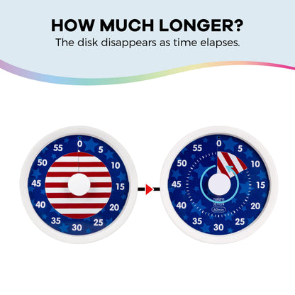 TWENTY5 SEVEN Countdown Timer 3 inch, Silent 60 Minute 1 Hour Visual Timer with Pause, Magnetic Classroom Teaching Tool Office Meeting, Countdown Clock for Kids Time Management, Red White and Blue