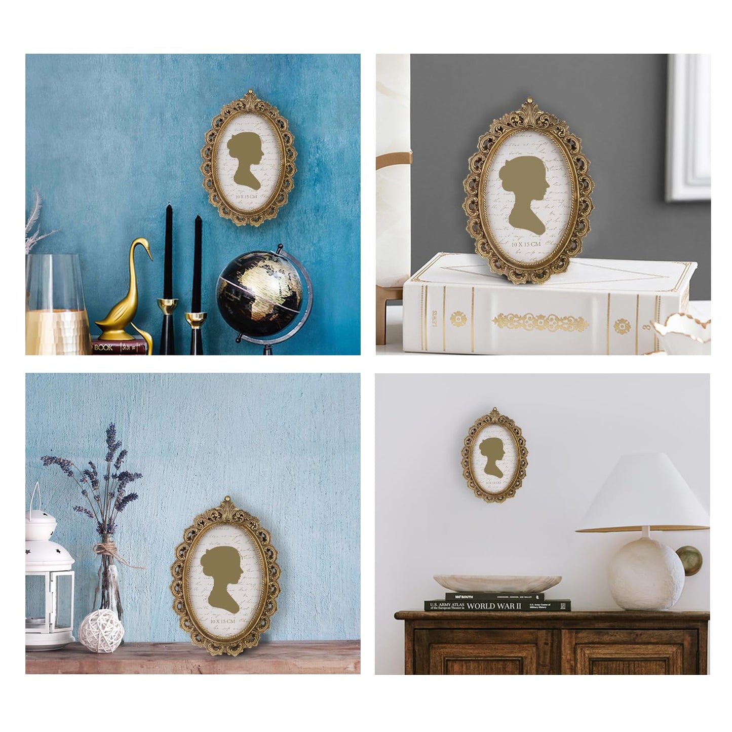 Sunlit Vintage Picture Frame 4x6 Inch, Oval Antique Photo Frames with Glass Front, Luxury Photo Display, Tabletop Wall Hanging, Gift Ideas, White