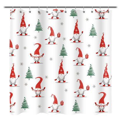 Sunlit Geometric Modern Design Christmas Shower Curtain Christmas Tree Bathroom Home Office Holiday Wall Decoration as Tapestry and Photo Booth Backdrop Red Green White Printed