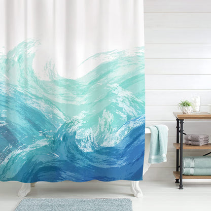 Sunlit Wave Shower Curtain, Ombre Blue and Green Ocean Theme Shower Curtain for Bathroom Modern Decor Waterproof Tapestry, 71x71 Inch