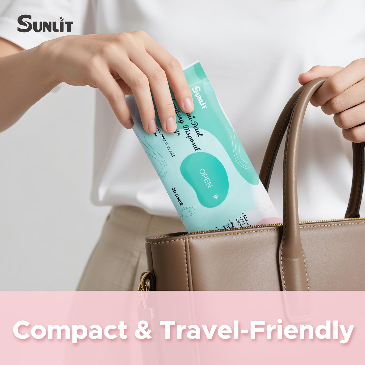 Sunlit The Sani-Petal Feminine Sanitary Disposal Bags, Hygienic Odor-Reducing and Discreet Solution for Tampons Pads Liners and More - 5 Pack, 100 Count