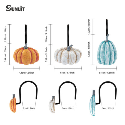 Sunlit Fall Pumpkin Decorative Shower Curtain Hooks, Autumn Harvest Festival Shower Curtain Rings, Resin, Orange Farmhouse Bathroom Curtain Hangers Decoration, Set of 12