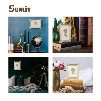 Sunlit Small Vintage Picture Frame 2.5x3.5 Inch, Antique Mini Photo Frames with Glass Front, Luxury Wallet Size Picture Frames, Photo Display Tabletop Wall Hanging Gift Ideas, Slivery Light Gold