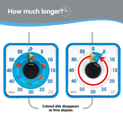 TWENTY5 SEVEN Countdown Timer 7.5 inch; 60 Minute 1 Hour Visual Timer – Classroom Teaching Tool Office Meeting, Mechanical Countdown Clock for Kids Exam Time Management Magnetic, Colorful