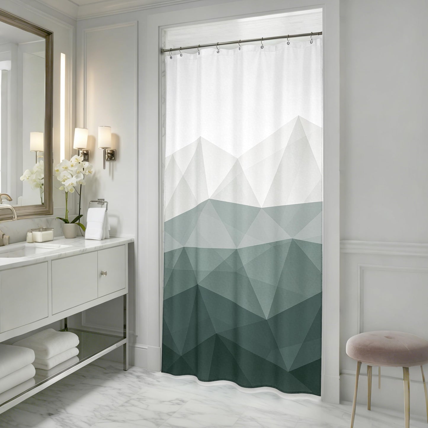 Sunlit Designer Popular Shower Curtain, Ombre Blue Fabric Contemporary Shower Curtains for Bathroom Décor