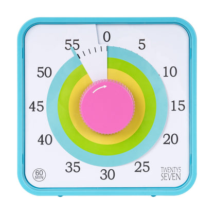 TWENTY5 SEVEN Countdown Timer 7.5 inch; 60 Minute 1 Hour Visual Timer – Classroom Teaching Tool Office Meeting, Mechanical Countdown Clock for Kids Exam Time Management Magnetic, Colorful