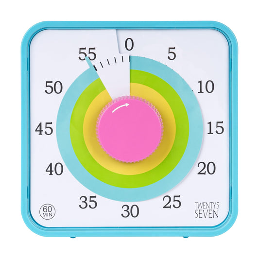 TWENTY5 SEVEN Countdown Timer 7.5 inch; 60 Minute 1 Hour Visual Timer – Classroom Teaching Tool Office Meeting, Mechanical Countdown Clock for Kids Exam Time Management Magnetic, Colorful