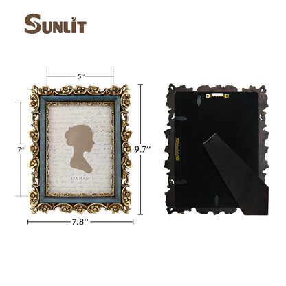 Sunlit Vintage Picture Frame 5x7 Inch, Luxury Antique Photo Frames with Glass Front, Photo Display, Tabletop Wall Hanging, Gift Ideas, Gold and Brown