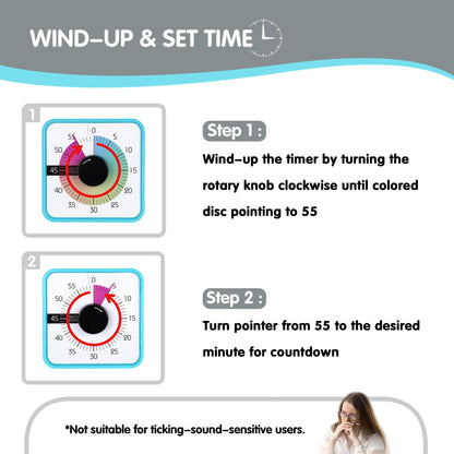 TWENTY5 SEVEN Countdown Timer 7.5 inch; 60 Minute 1 Hour Visual Timer – Classroom Teaching Tool Office Meeting, Mechanical Countdown Clock for Kids Exam Time Management Magnetic, Colorful