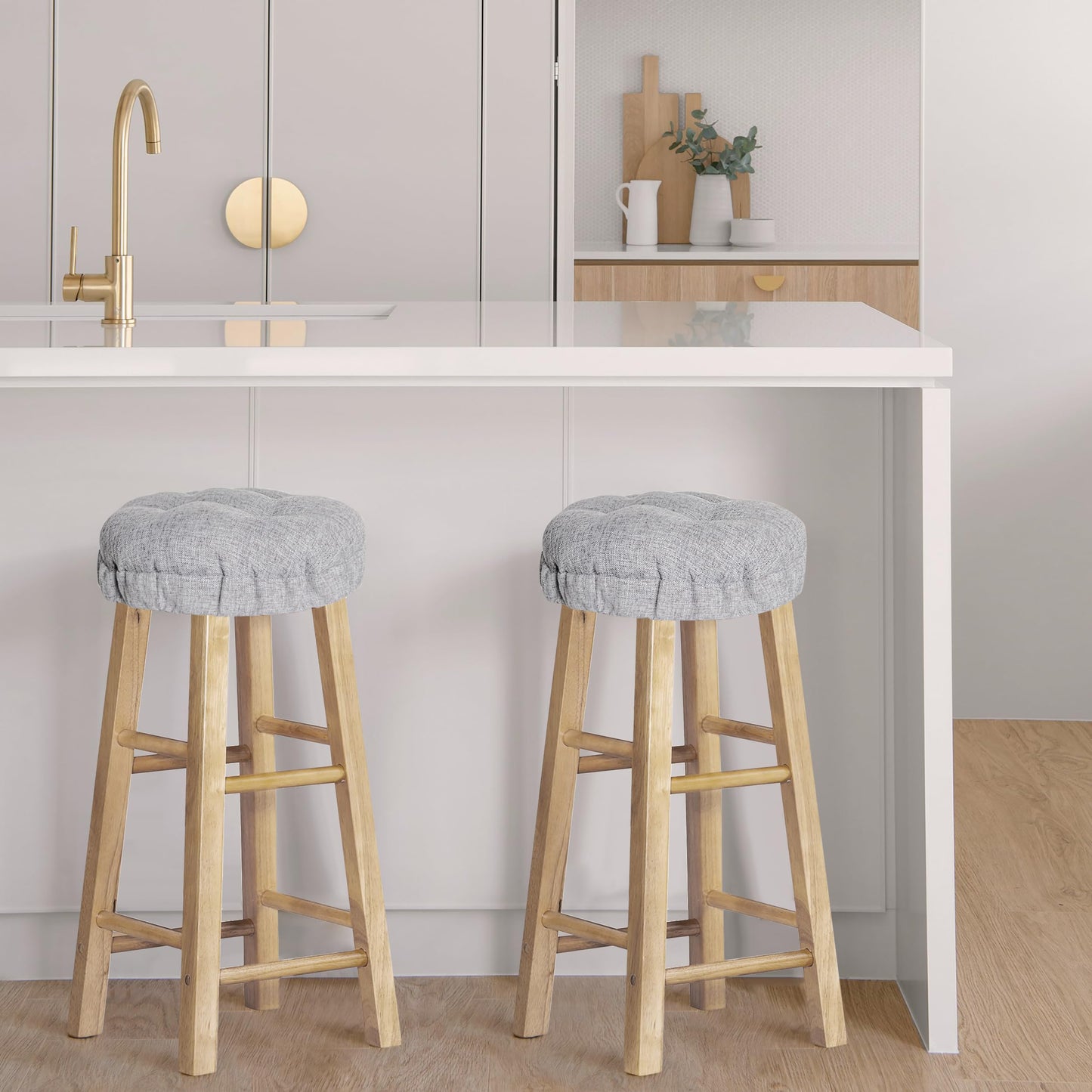 Sunlit Bar Stool Covers - Set of 2 Round Bar Stool Seat Covers, Soft and Cushioned Bar Chair Covers, Easy to Install and Wash, Cover Only, 12 Inch Diameter, Light Gray