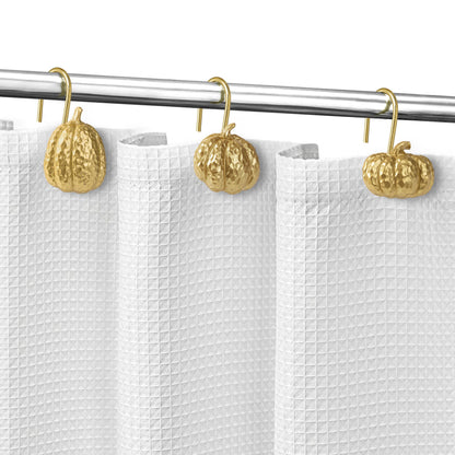 Sunlit Fall Pumpkin Decorative Shower Curtain Hooks, Autumn Harvest Festival Shower Curtain Rings, Resin, Orange Farmhouse Bathroom Curtain Hangers Decoration, Set of 12