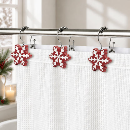 Sunlit Christmas Shower Curtain Hooks Silver Snowflakes Shower Curtain Rings, Resin, White Christmas Decor, Winter Bathroom Decoration - 12 Pack