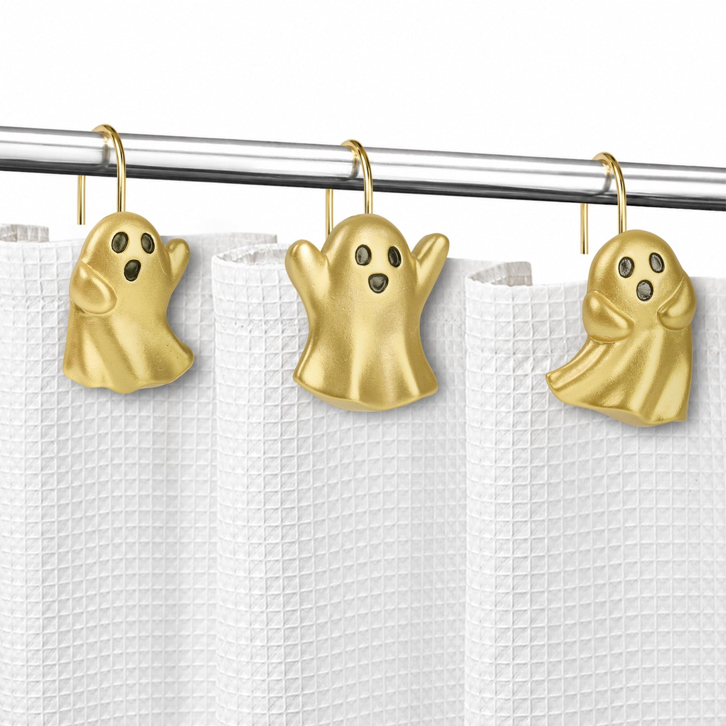 Sunlit Ghost Shower Curtain Hooks, Home Decorative Shower Curtain Rings for Bathroom, Halloween Shower Curtain Hangers Bathroom Accessories, Set of 12