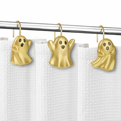 Sunlit Ghost Shower Curtain Hooks, Home Decorative Shower Curtain Rings for Bathroom, Halloween Shower Curtain Hangers Bathroom Accessories, Set of 12