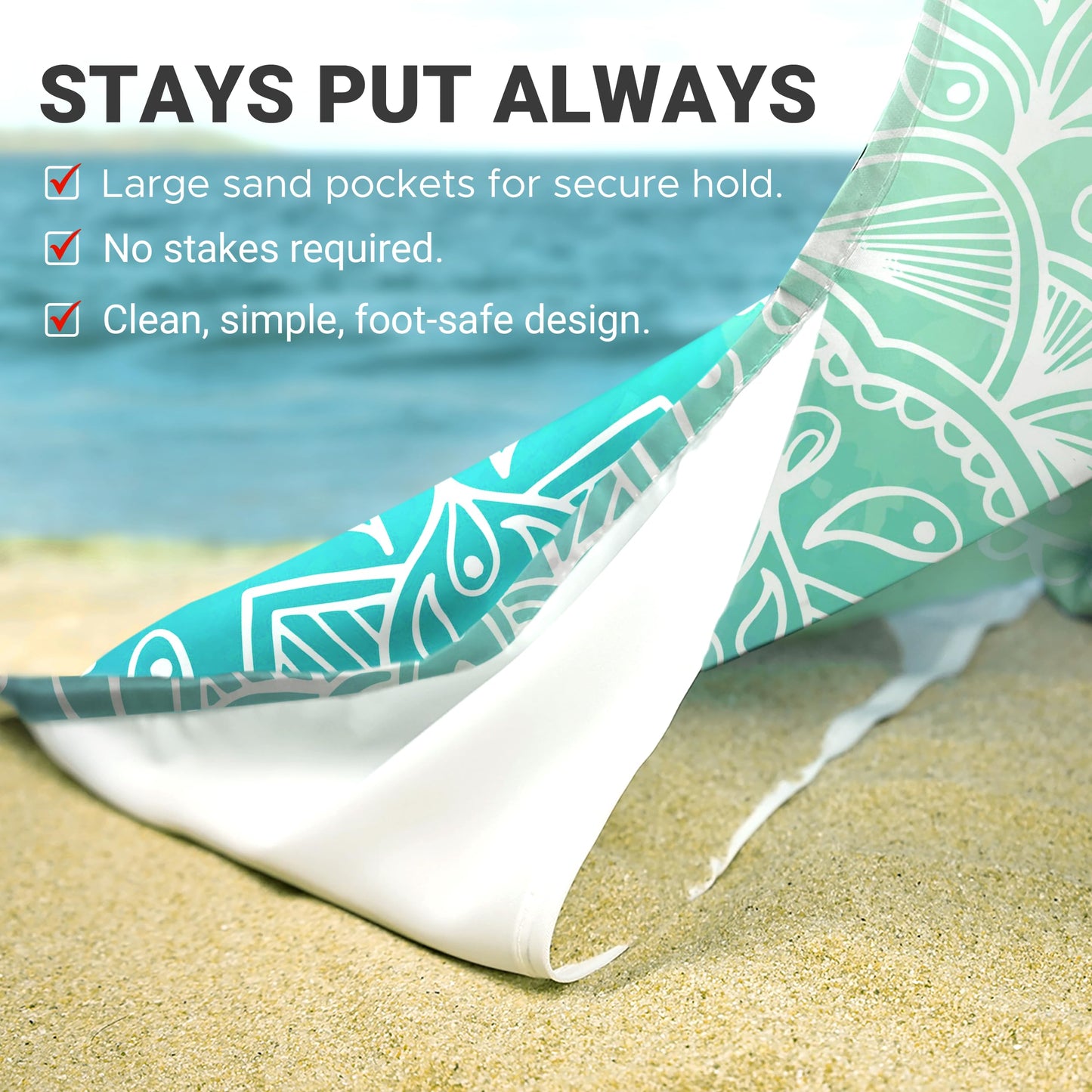 Sunlit Silky Soft Sand Proof Beach Blanket 106"x81" / 85"x72" Sand Proof Mat with Corner Pockets and Mesh Bag for Beach Party, Travel, Camping and Outdoor Music Festival, Mandala