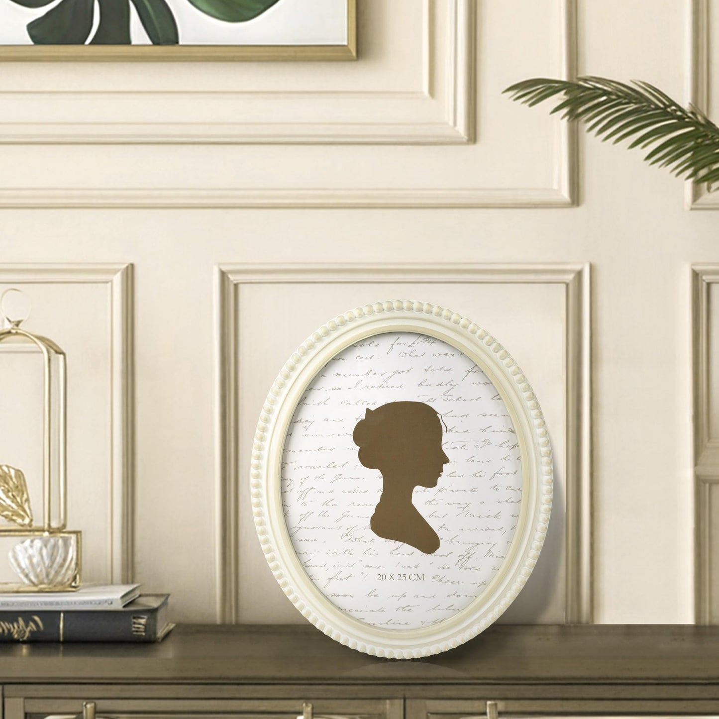 Sunlit Boho Vintage Picture Frame 8x10 Inch with Beaded Border, Oval Luxury Antique Photo Frames with Glass Front, Photo Display, Tabletop Wall Hanging, Gift Idea, Distressed White