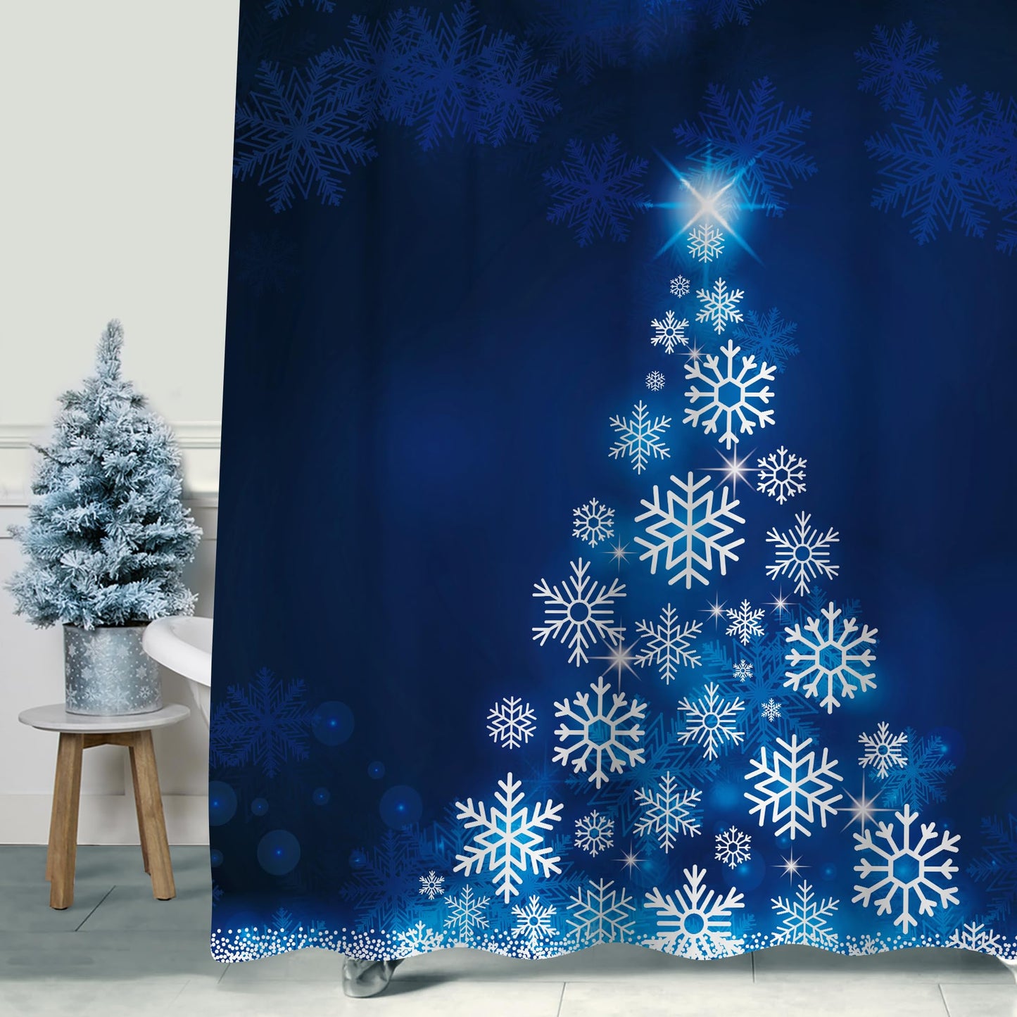 Sunlit Geometric Modern Design Christmas Shower Curtain Christmas Tree Bathroom Home Office Holiday Wall Decoration as Tapestry and Photo Booth Backdrop Red Green White Printed