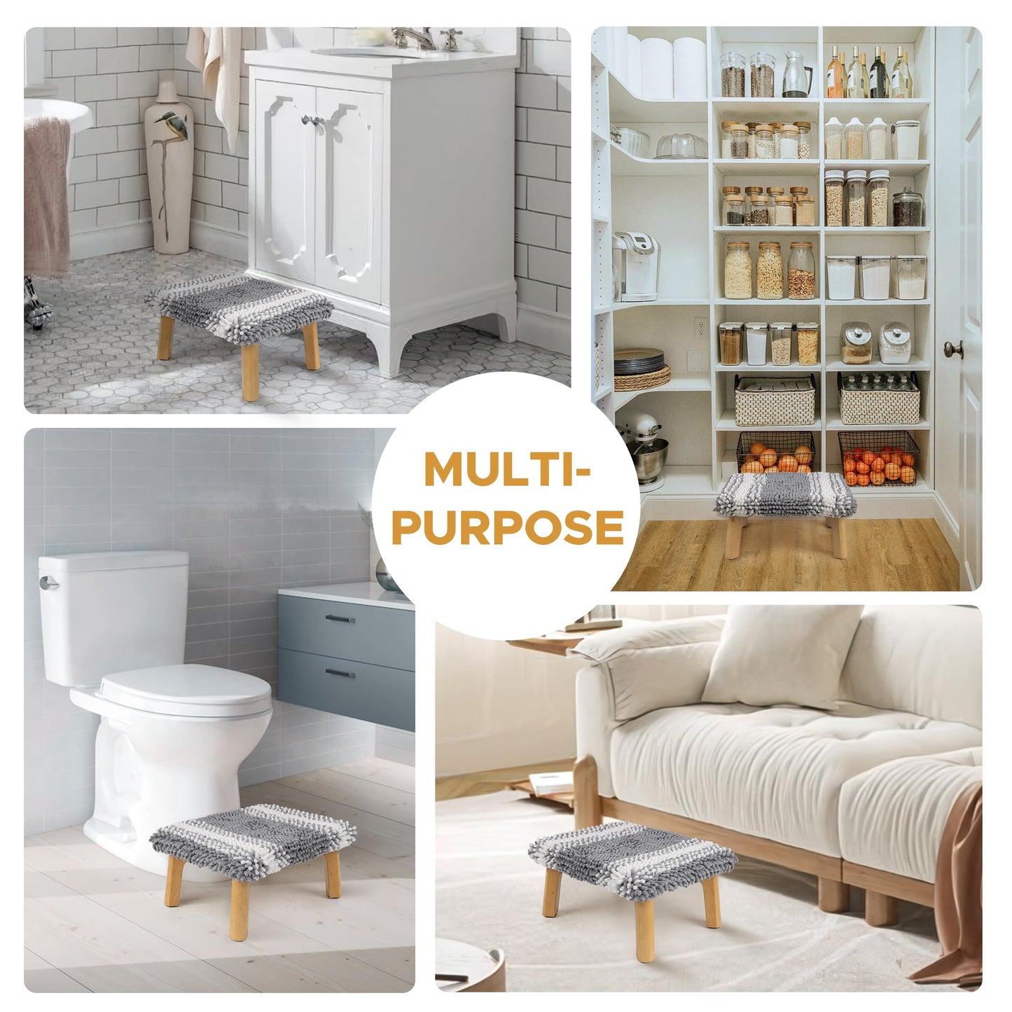 Sunlit One Step Stool with Absorbent Chenille, Stool Holds up to 550 lbs, Non-Slip Wood Foot Stool, Wooden Step Stool for Adults, Step Stools for Kids, Kitchen Bathroom Bedroom, Taupe