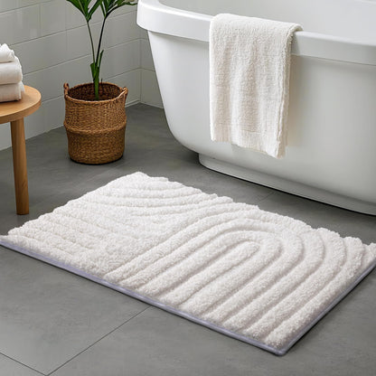 Sunlit 24"x60" Boho Decorative Textured Bathroom Rugs Runner, Mid Century Modern Extra Long Non-Slip Absorbent Soft Bath Mat, Organic Modern Floor Mat Bath Runner Dry Fast Machine Washable, Gray