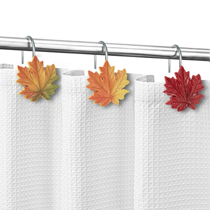 Sunlit Maple Leaf Shower Curtain Hooks for Fall Autumn, Home Decorative Shower Curtain Rings for Bathroom, Resin, Orange Red Maple Leaves Shower Curtain Hangers Hooks Bath Accessories, Set of 12