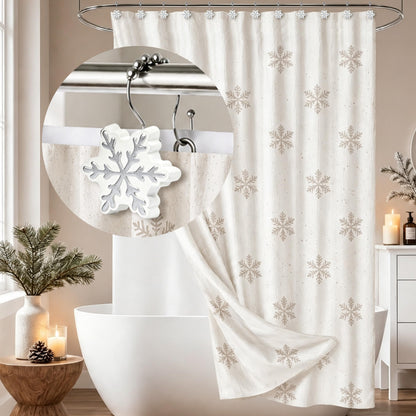 Sunlit Christmas Shower Curtain Hooks Silver Snowflakes Shower Curtain Rings, Resin, White Christmas Decor, Winter Bathroom Decoration - 12 Pack
