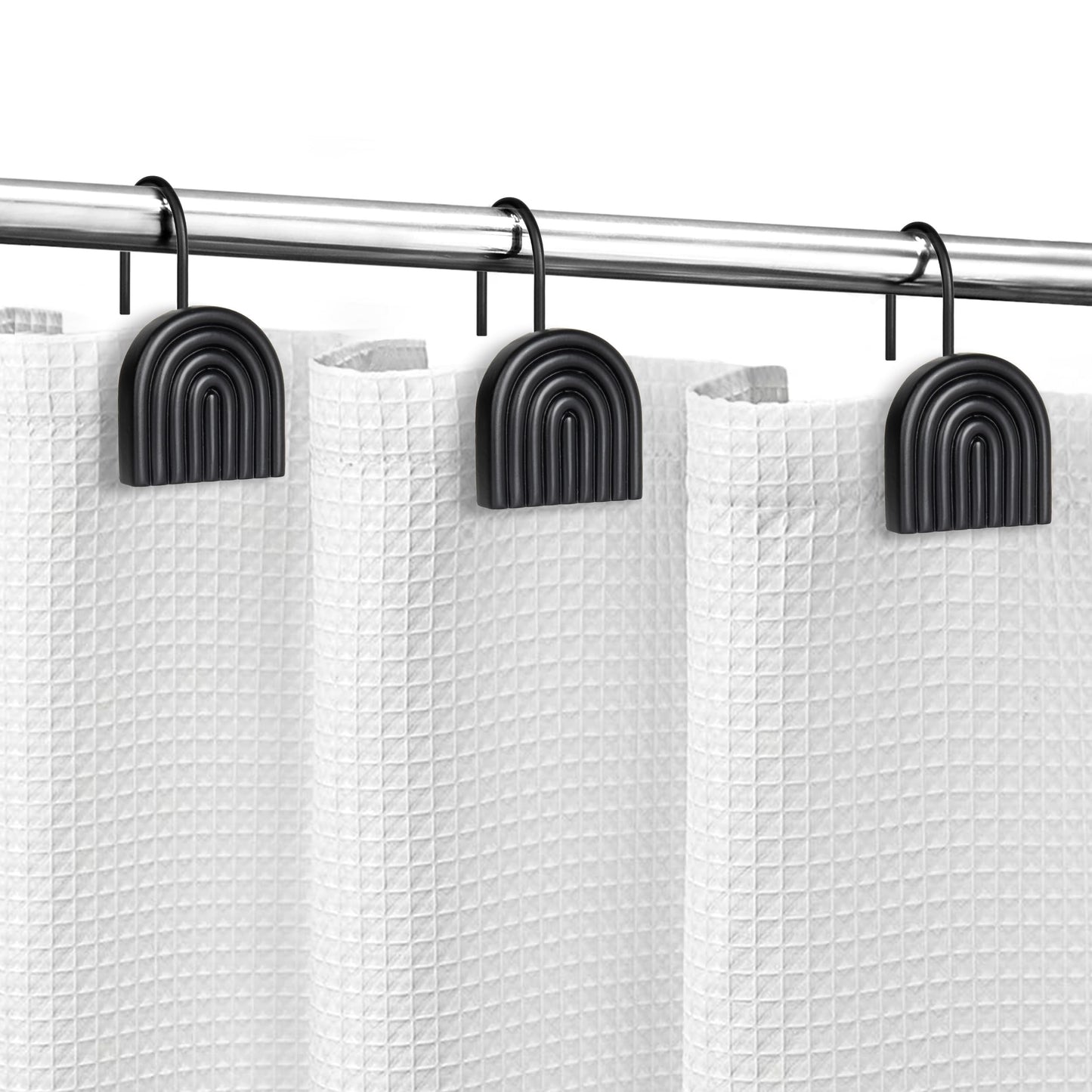 Sunlit Geometric Decorative Shower Curtain Hooks, Matt Triangle Geometric Black Shower Curtain Rings, Resin, Bathroom Decoration Boho Shower Curtain Hooks-12 Pack