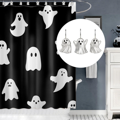 Sunlit Ghost Shower Curtain Hooks, Home Decorative Shower Curtain Rings for Bathroom, Halloween Shower Curtain Hangers Bathroom Accessories, Set of 12