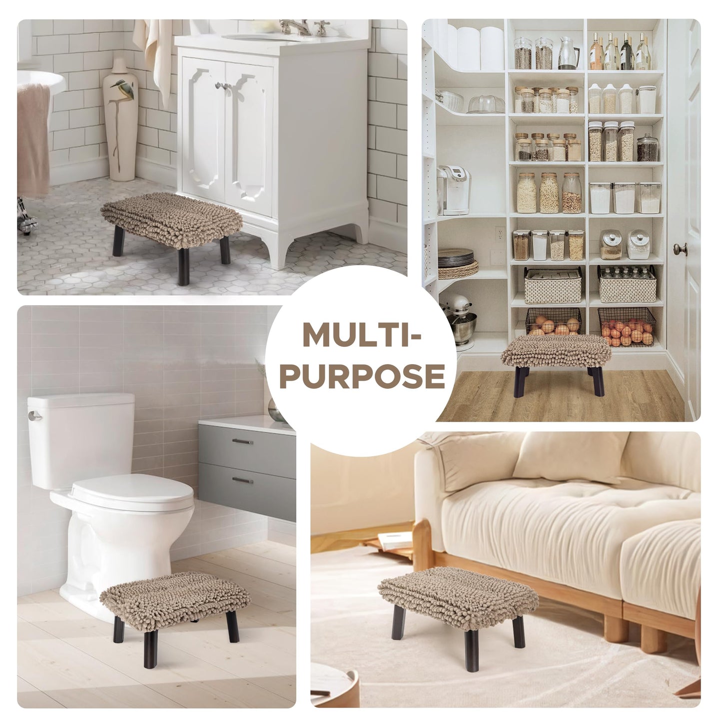 Sunlit One Step Stool with Absorbent Chenille, Stool Holds up to 550 lbs, Non-Slip Wood Foot Stool, Wooden Step Stool for Adults, Step Stools for Kids, Kitchen Bathroom Bedroom, Taupe