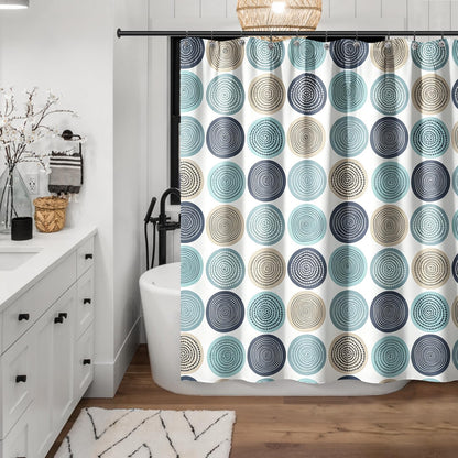 Sunlit Abstract Tree Rings Woody Artistic Small Stall Shower Curtain 36 x 72 Inches RV Half Size Narrow Bathroom Curtains Nature Pale Blue Teal Beige Light Brown Fabric Bathroom Decor