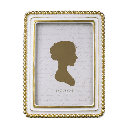 Sunlit Boho Vintage Picture Frame 4x4 Inch with Beaded Border, Luxury Antique Square Photo Frames with Glass Front, Photo Display, Tabletop Wall Hanging, Gift Idea, Distressed White