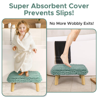 Sunlit One Step Stool with Absorbent Chenille, Stool Holds up to 550 lbs, Non-Slip Wood Foot Stool, Wooden Step Stool for Adults, Step Stools for Kids, Kitchen Bathroom Bedroom, Taupe