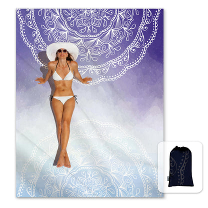 Sunlit Silky Soft Sand Proof Beach Blanket 106"x81" / 85"x72" Sand Proof Mat with Corner Pockets and Mesh Bag for Beach Party, Travel, Camping and Outdoor Music Festival, Mandala