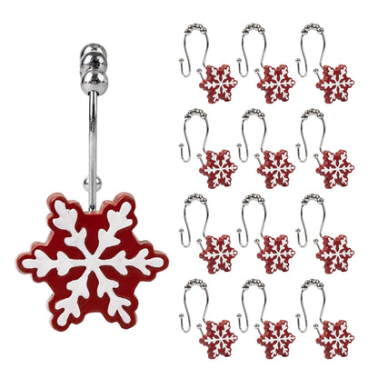 Sunlit Christmas Shower Curtain Hooks Silver Snowflakes Shower Curtain Rings, Resin, White Christmas Decor, Winter Bathroom Decoration - 12 Pack