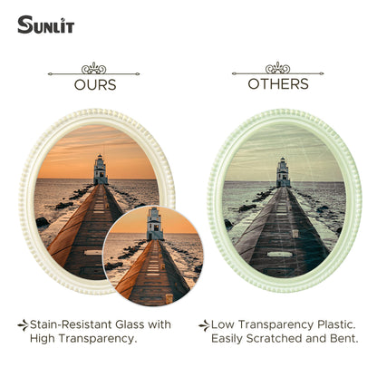 Sunlit Boho Vintage Picture Frame 8x10 Inch with Beaded Border, Oval Luxury Antique Photo Frames with Glass Front, Photo Display, Tabletop Wall Hanging, Gift Idea, Distressed White