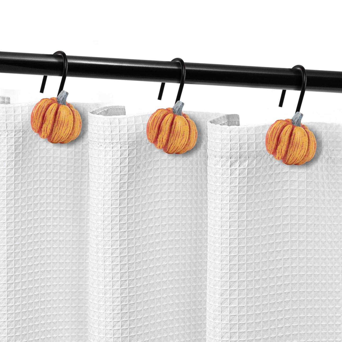 Sunlit Fall Pumpkin Decorative Shower Curtain Hooks, Autumn Harvest Festival Shower Curtain Rings, Resin, Orange Farmhouse Bathroom Curtain Hangers Decoration, Set of 12