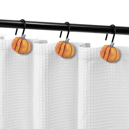 Sunlit Fall Pumpkin Decorative Shower Curtain Hooks, Autumn Harvest Festival Shower Curtain Rings, Resin, Orange Farmhouse Bathroom Curtain Hangers Decoration, Set of 12