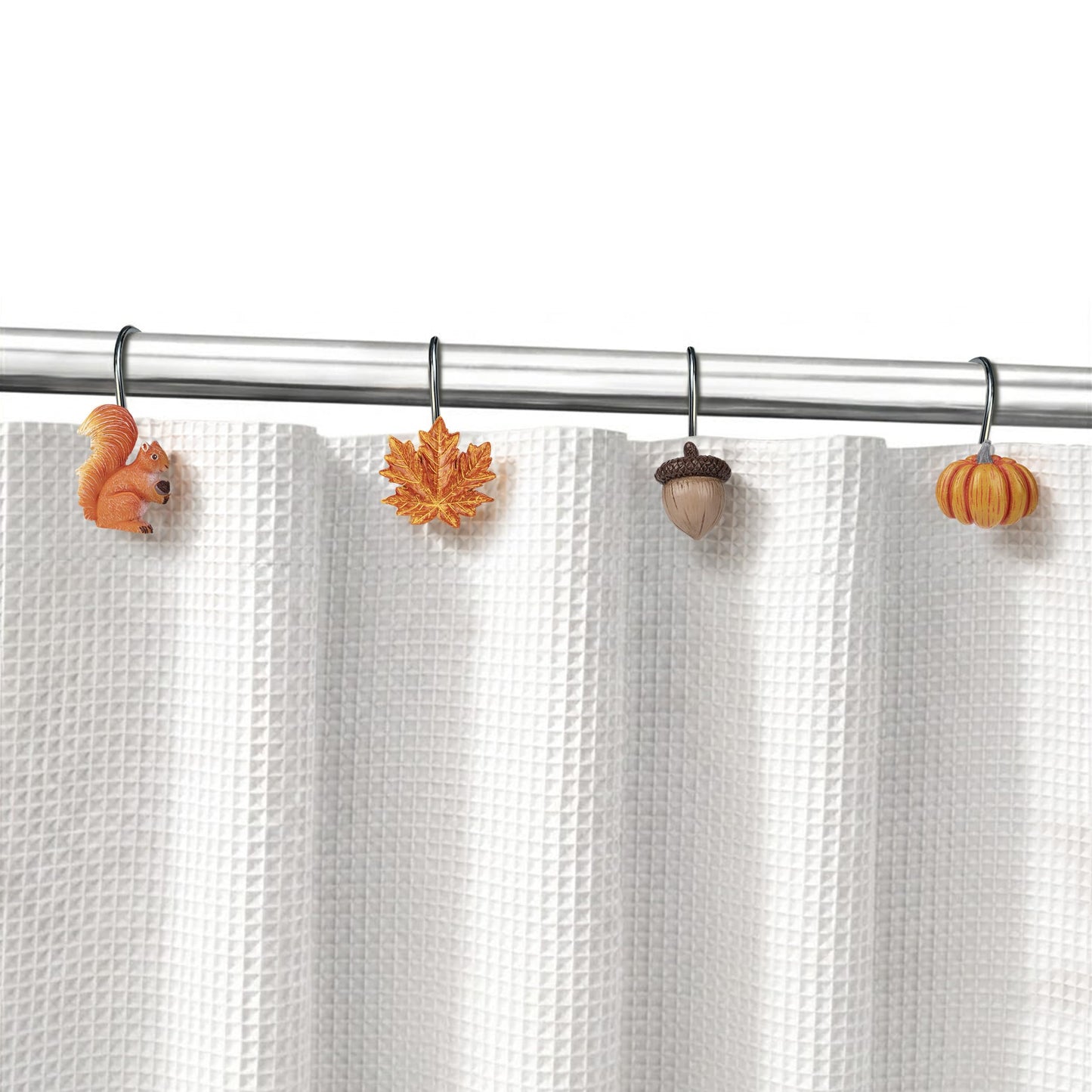 Sunlit Maple Leaf Shower Curtain Hooks for Fall Autumn, Home Decorative Shower Curtain Rings for Bathroom, Resin, Orange Red Maple Leaves Shower Curtain Hangers Hooks Bath Accessories, Set of 12